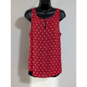 Old Navy Red & White Floral Print Keyhole Sleeveless Tank Top Blouse Medium